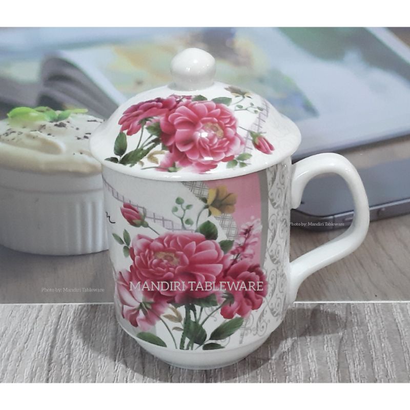 Mug Tutup Keramik Motif Shabby Fiorenza (AK-774)