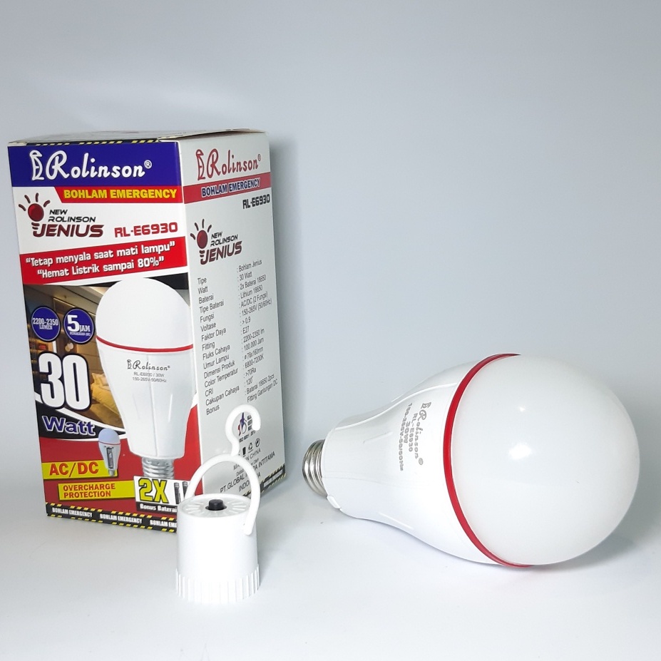 Lampu Jenius Bohlam Sentuh LED 30 Watt Model Emergency  Menggunakan Daya 2x Batterai Type 18650