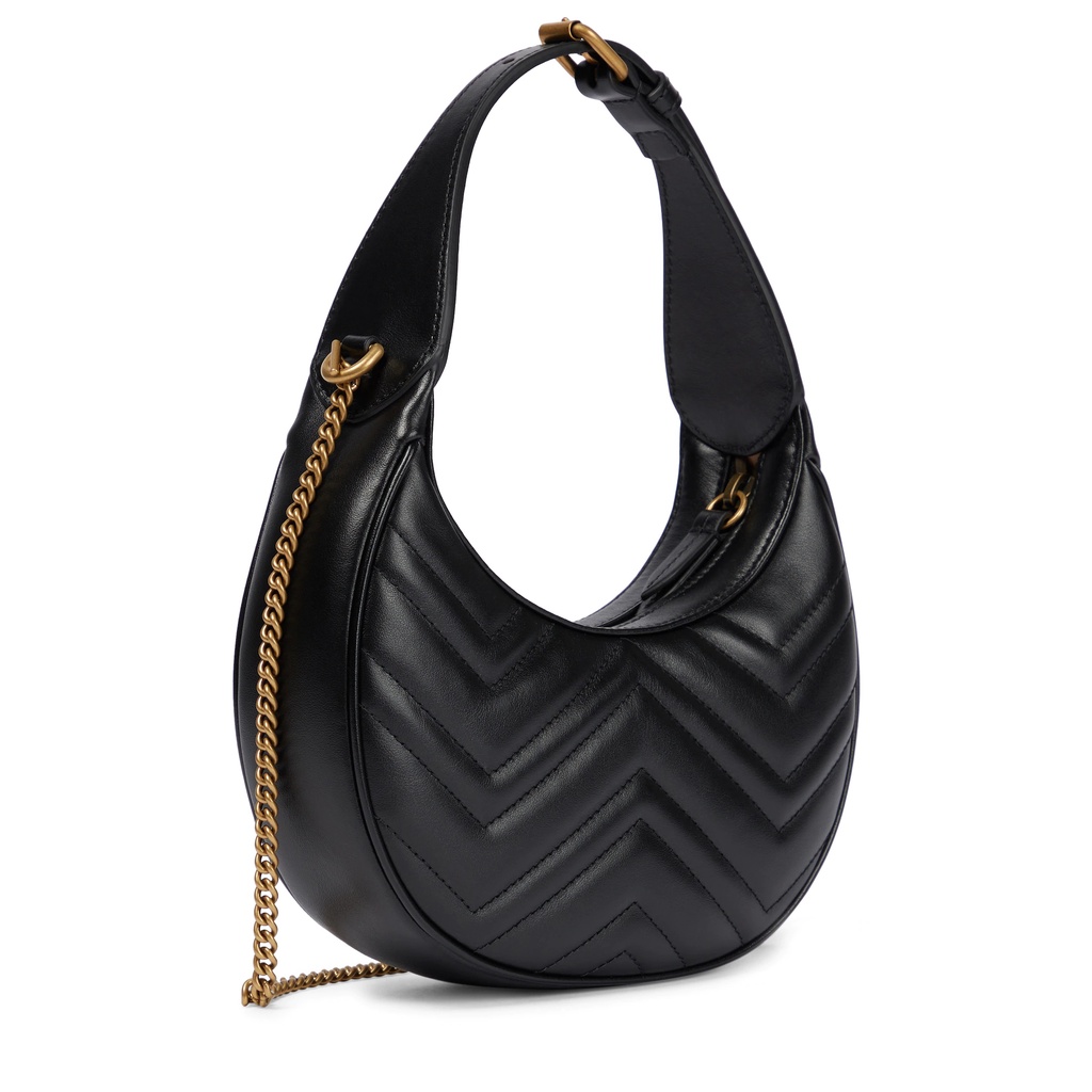 GG Marmont Mini Half-Moon Leather Shoulder Bag Black GHW (20.5 x 10.5)