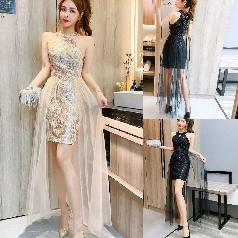 LD.130 GAUN PESTA GOLD DEPAN PENDEK BELAKANG PANJANG LONGDRESS