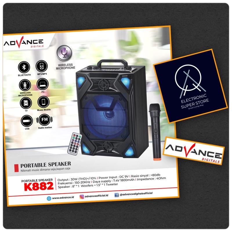 SPEAKER AKTIF 8INCH ADVANCE K882 XTRA POWER SOUND REMOTE CONTROL