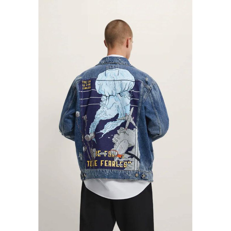 Printed Denim Jaket Jeans Pria by ZARA MAN ORIGINAL