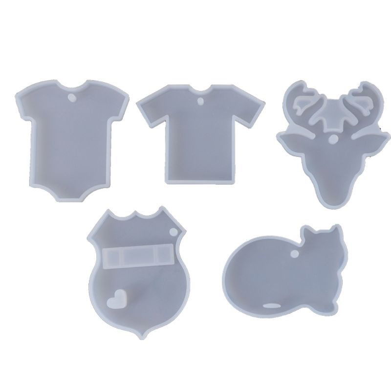 SIY  5Pcs Handmade T-shirts Elk Deer Cat Babysuit Pendant Molds Keychain Resin Mold Kit Epoxy Resin Jewelry Making Tools