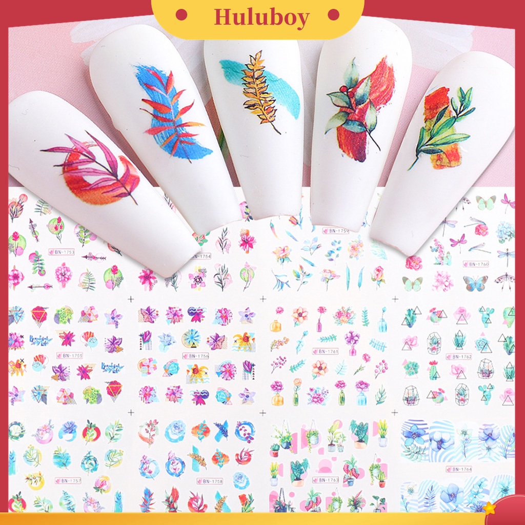 Huluboy Huluboy♡ Stiker Kuku Aneka Motif Bunga / Daun / Cat Air Untuk Manicure