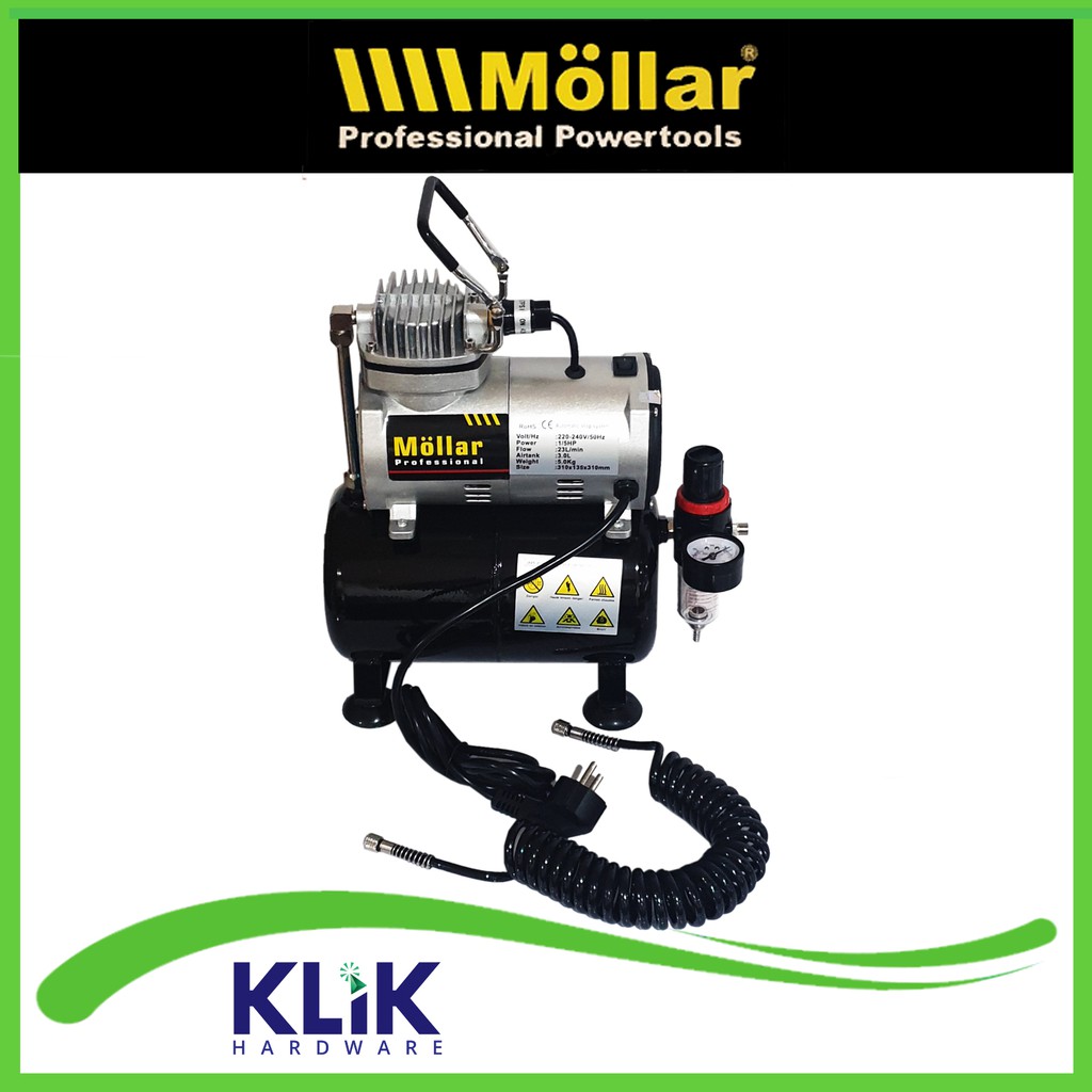 Mollar Mini Kompresor Air Brush Compressor Oil Less 150 Watt Tabung 3 Liter