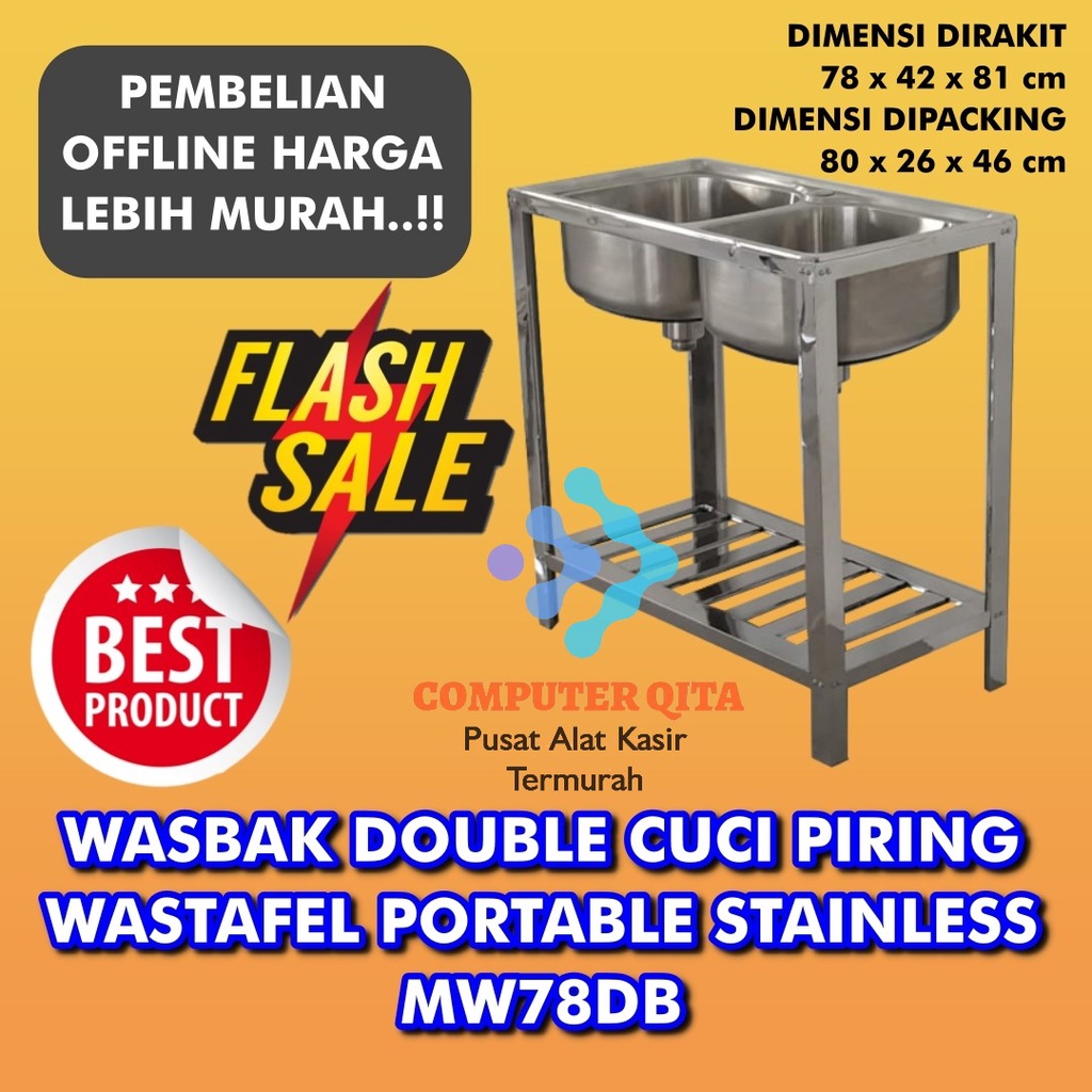 WASBAK DOUBLE CUCI PIRING WASTAFEL PORTABLE STAINLESS MW78DB MW 78 DB