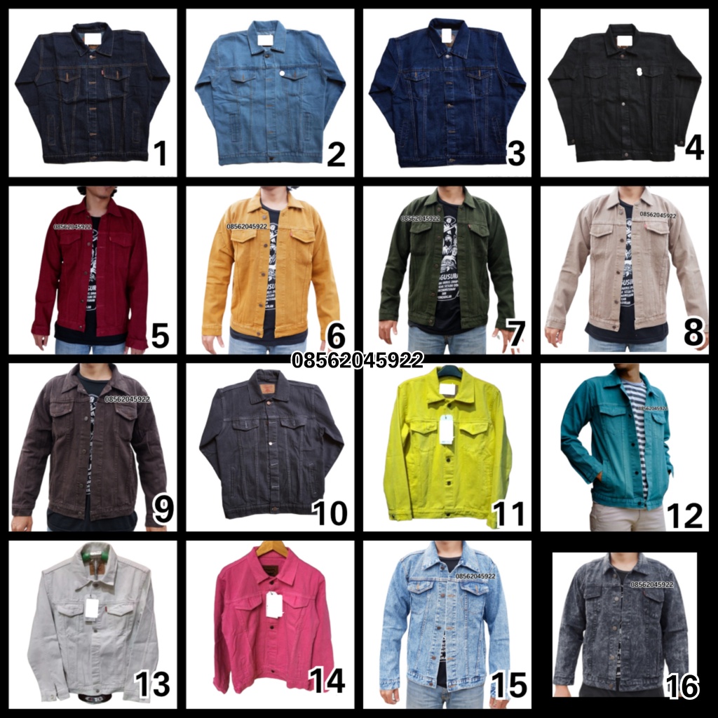 Jaket Jeans Standar Pria Cowo Maroon Kuning Gold Army Cream Coklat Tua Abu Tua Kuning Lime Tosca Put