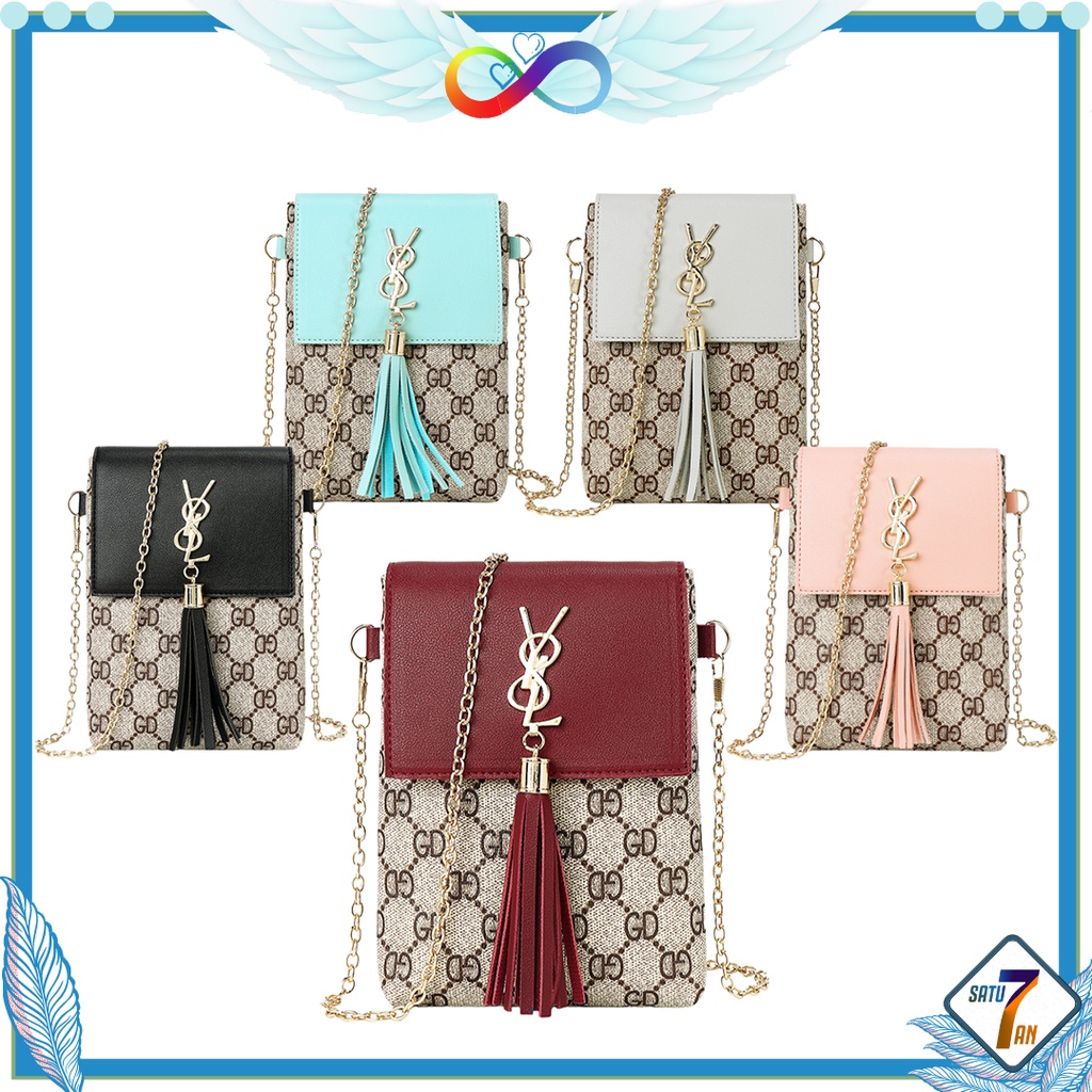 Tas Selempang Wanita Fashion Korea Style Tas Hp Tali Rantai Sling Bag Cewek Kulit PU Satu7an T67