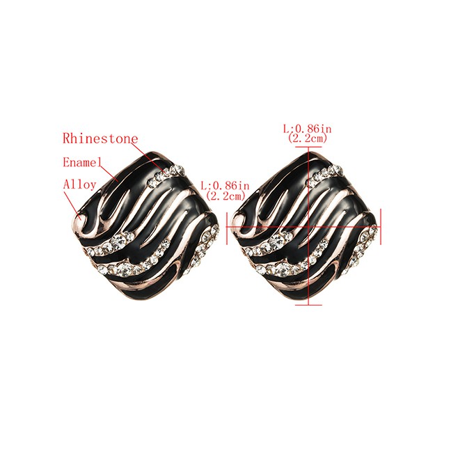 LRC Anting Tusuk Fashion Black S925 Silver Needle Alloy Square Stripe Drop Oil Stud Earrings D10368