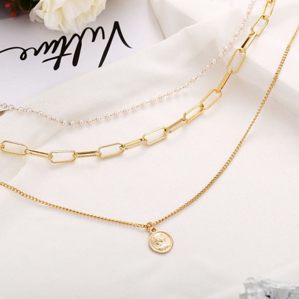 kalung multilayer retro pearl multilayer necklace jka205(1H1)