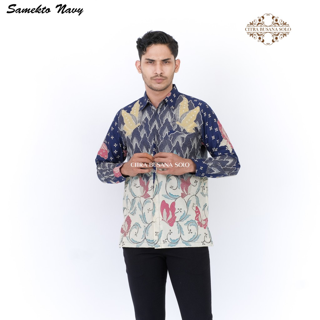 SAMEKTO NAVY Kemeja Batik Pria Full Furing Regular Fit Bahan Katun Halus Primisima