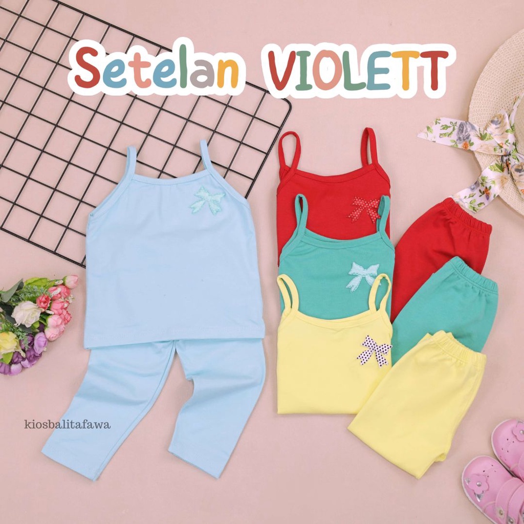 Setelan Violett uk 5-6 Tahun / Baju Anak Perempuan Baby Kaos Tanktop Celana Panjang Legging Polos