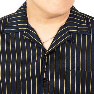 Zaffa Kemeja Salur Pria Lengan Pendek  Kerah Pantai Katun Motif Stripe Garis Hitam Bowling Shirt Unisex Z-1008