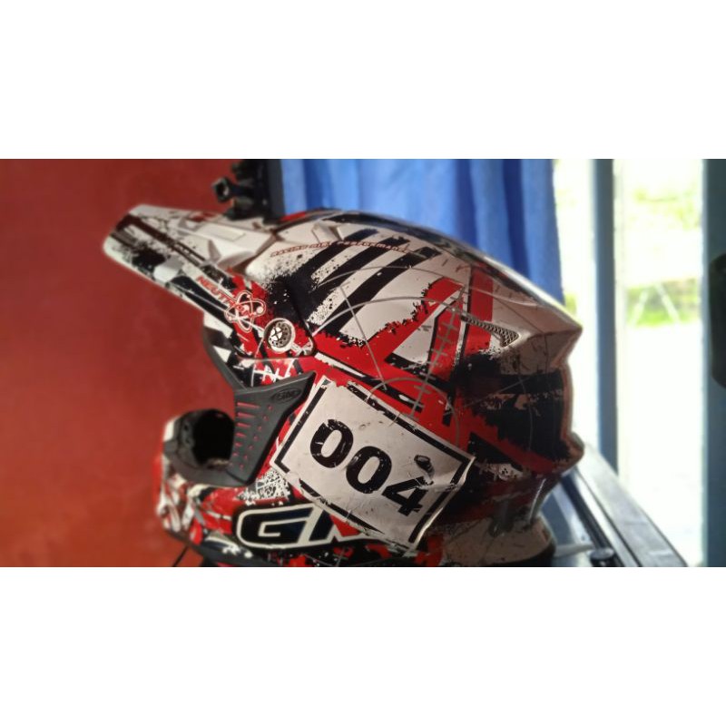 Helm cross GM neutron red second 2nd + dudukan camera Gopro