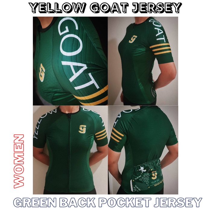 Yellow Goat Cycling Jersey Sepeda Green Back Pocket Women