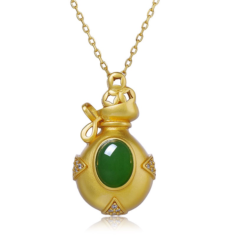 [Ready Stock]Fashion Classical Gold-Plated Inlaid Emerald Pendant Necklace