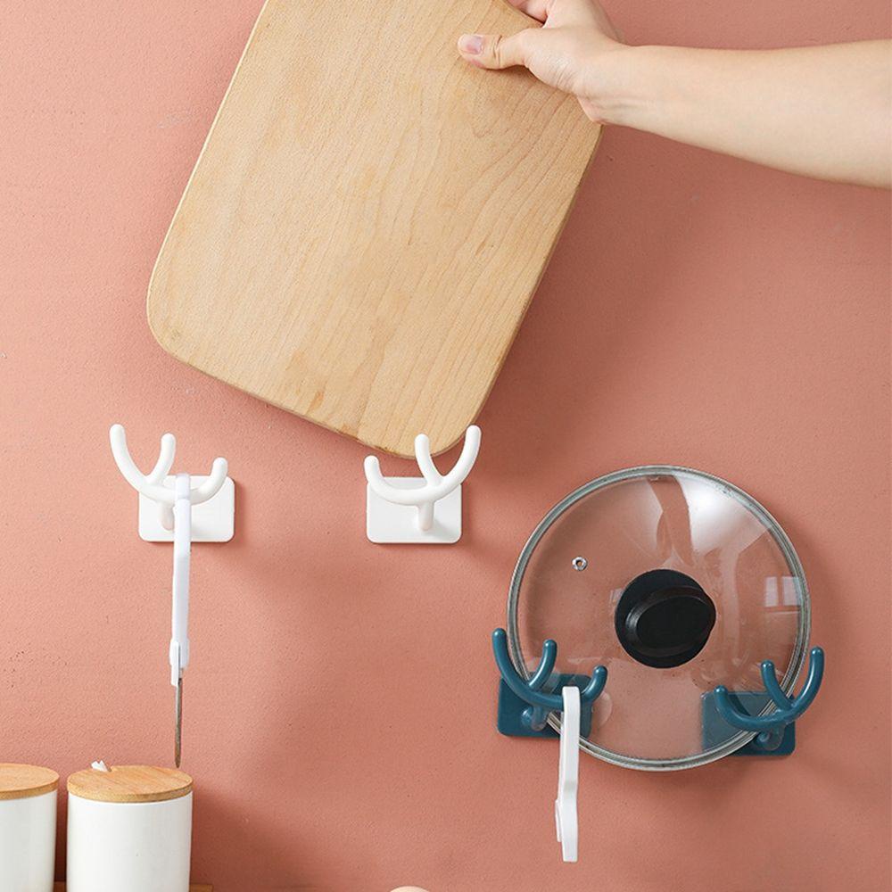 【 ELEGANT 】 Tempat Tutup Panci Perekat Diri Tanduk Gantung Dinding Dapur Organizer Wall Hook Talenan Rak