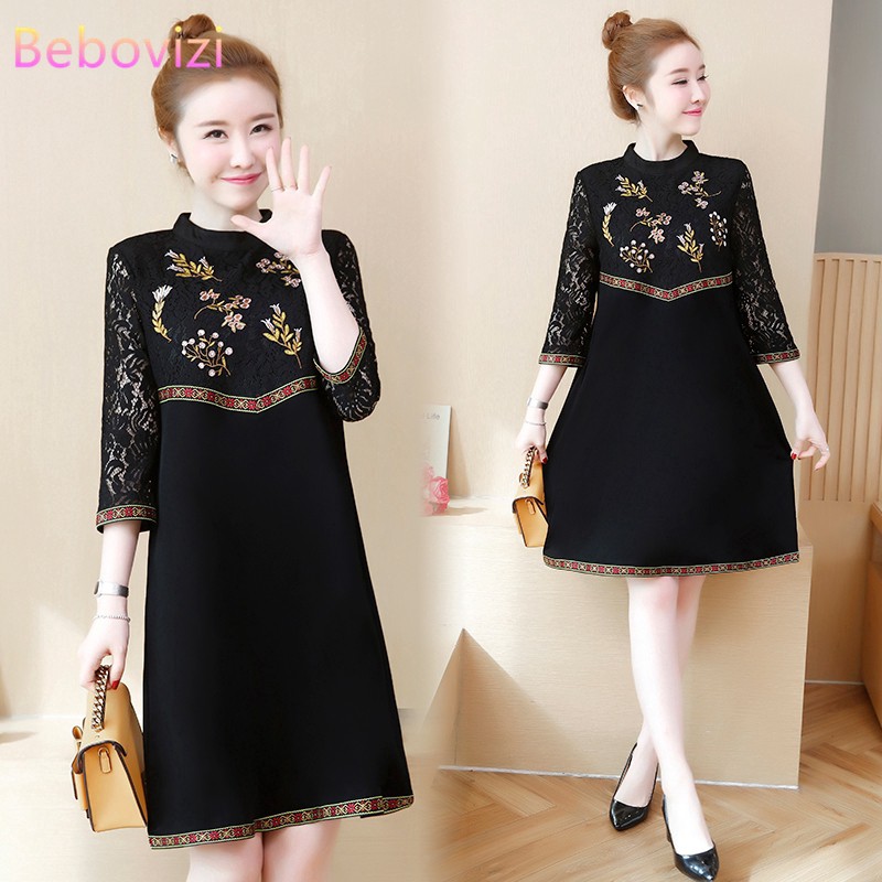 ANNIVERSARY SAHABAT TEMAN CEWEK TERBAIK JUMBO/ Plus Size 5XL Lace Patchwork Dinner Dress Vintage