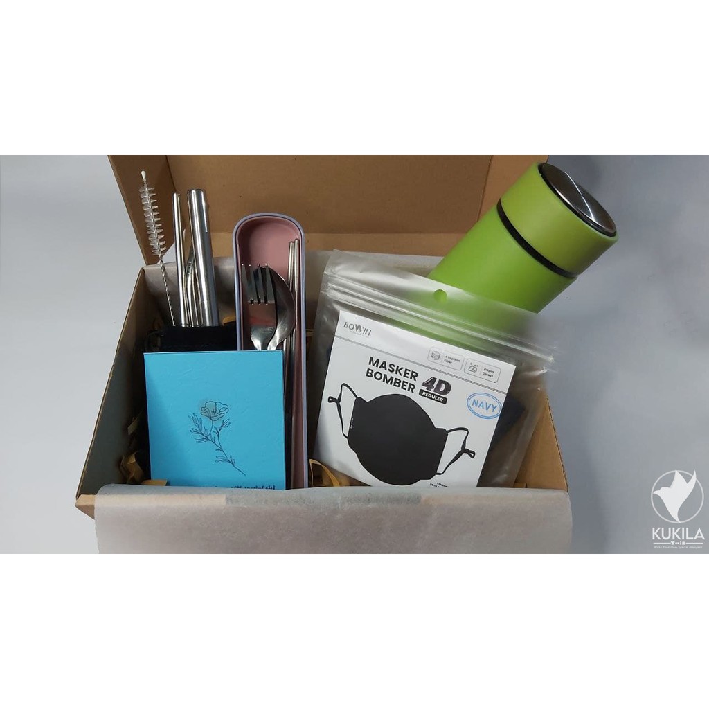 

HAMPERS GIFT BOX KADO ULTAH WISUDA TUMBLER SET ALAT MAKAN SEDOTAN STAINLESS MASKER COWOK PAKET A4