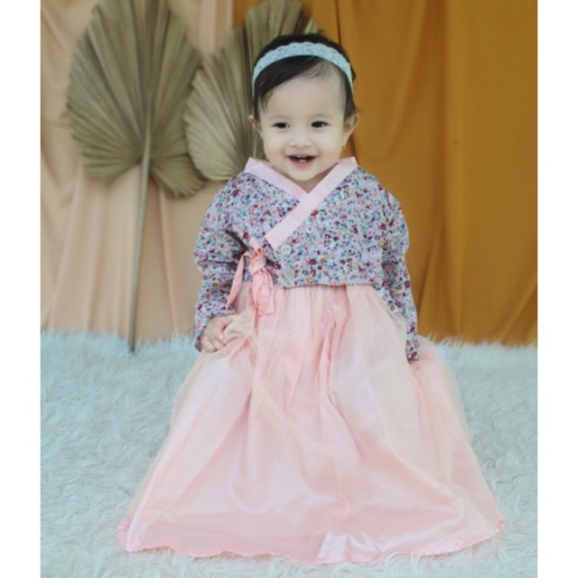 yukii HANBOK GAMIS DRESS kimono anak balita perempuan 0-12 bulan 1- 2 tahun dress muslim anak perempuan set gamis hijab baby newbron balita gamis kimono gamis hanbok anak