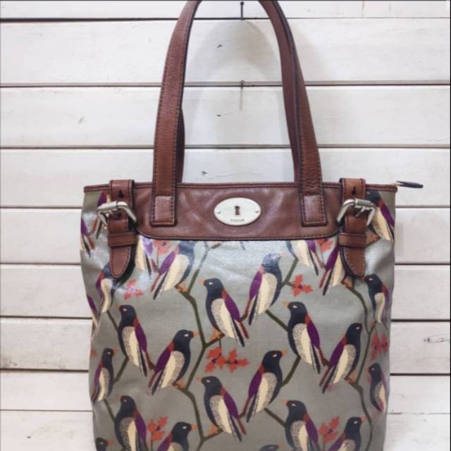 Fossil keyper bird tote grey