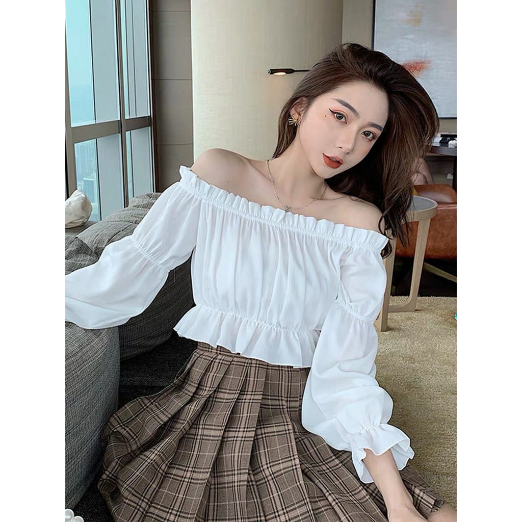 Korean Sabrina Blouse Atasan Sabrina Lengan Panjang 1023 (S/M/L)-2