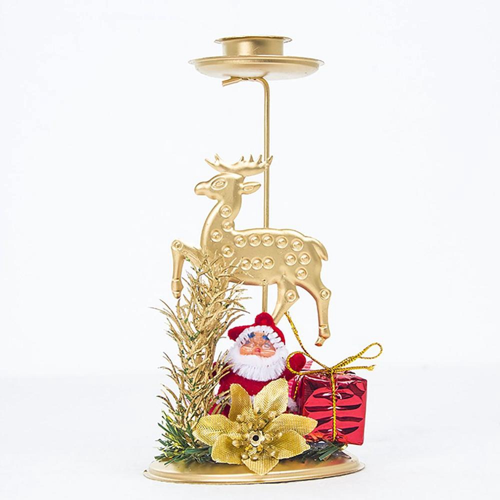 Desktop Ornaments Decor Holder Perlengkapan Xmas Meja Gold Xmas Kekinian Besi Lilin Produk Dekorasi Natal Santa Claus Snowflake Star Elk Tree Candle Holder