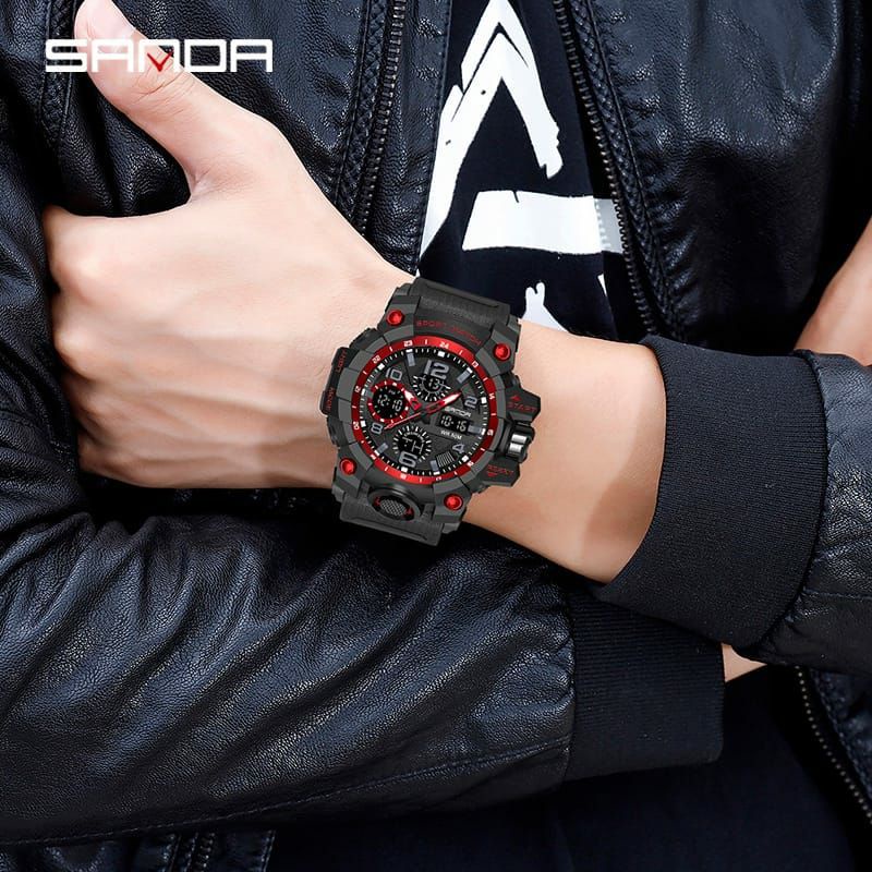 JAM TANGAN SANDA 6021 Jam Tangan Pria Digital Analog Tali Rubber Chronograph Anti Air