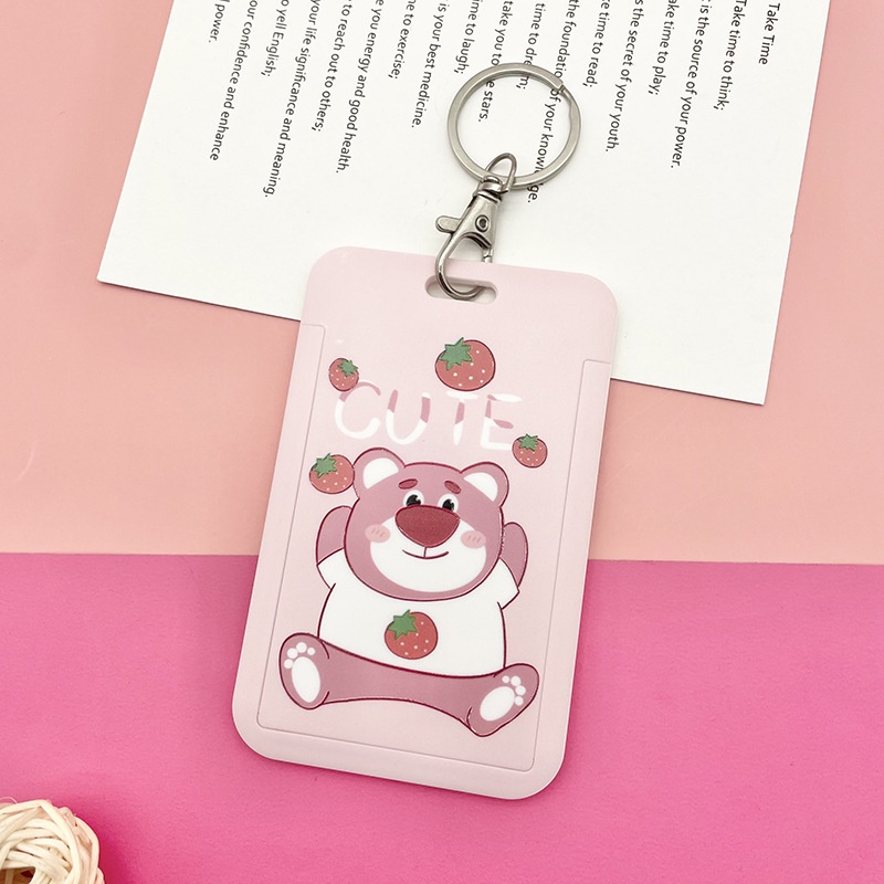 Cover Pelindung Kartu ID Anti Hilang Motif Kartun Beruang Pink Untuk Anak Perempuan