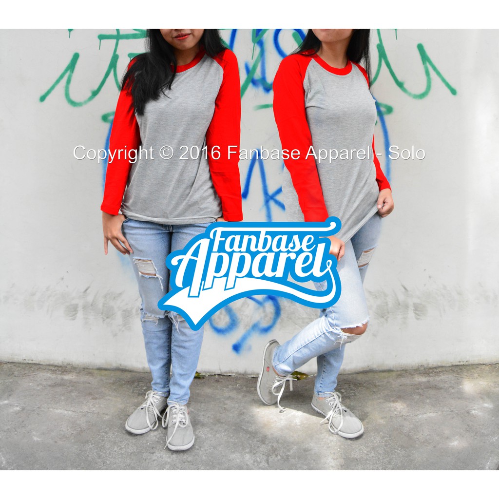 Raglan Lengan Panjang Merah Cabe / Kaos Reglan / Baju Raglan / Raglan Polos atau sablon