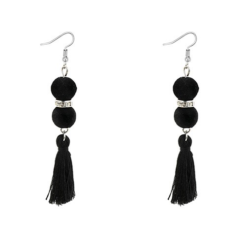 LRC Anting Gantung Bohemia Fuzzy Ball Decorated Tassel Earrings