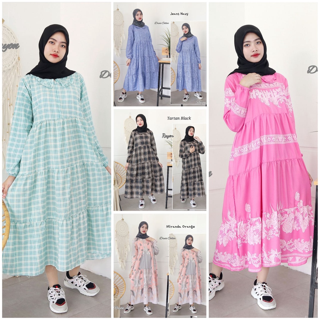 IZANY Gamis Dress Wanita Dewasa / Midi Dress XXL Dress Jumbo Collar RAYON busui friendly