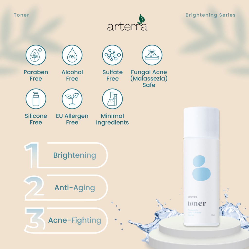 ARTERRA BRIGHTENING FACE TONER ANTI AGING | NIACINAMIDE ALPHA ARBUTIN PEMBERSIH PENCERAH KULIT WAJAH GLOWING