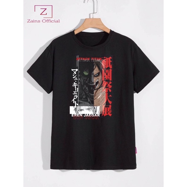KAOS EREN JAEGAR X ATTACK ON TITAN - Baju ANIME MANGA WIBU / TSHIRT / HITAM / DEWASA / PRIA / ROCK /