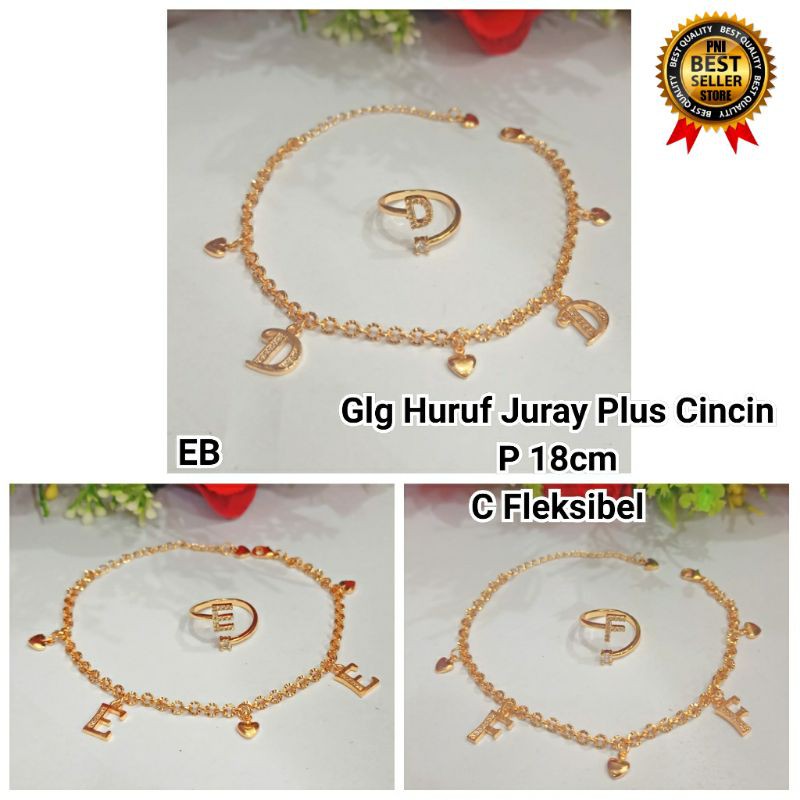 gelang tangan wanita xuping Gelang Jurai Huruf free cincin huruf A-Z Lapis emas