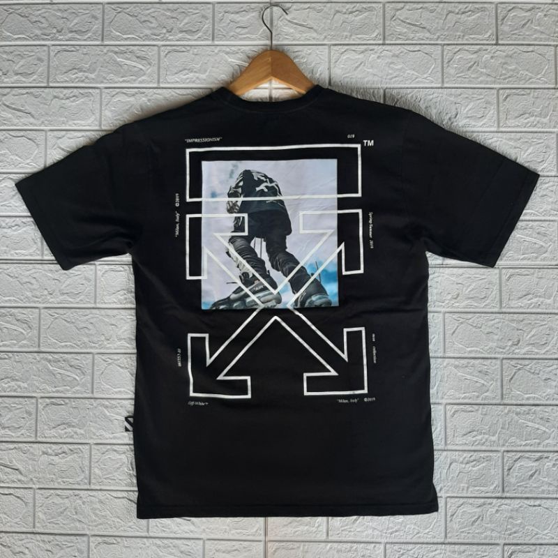 kaos t shirt OFF - WHITE Milan Italy black hitam second tag cut