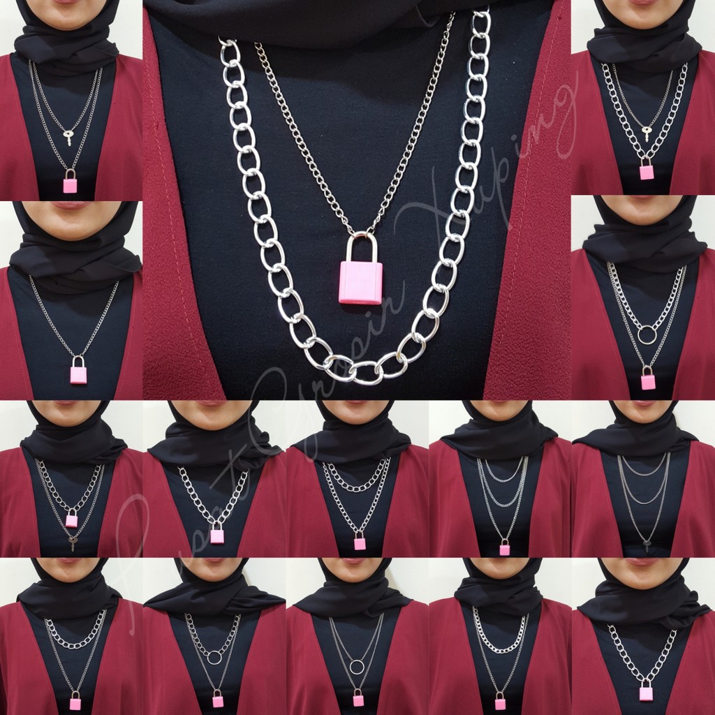 PGX Kalung Rantai Wanita Gembok Panjang Hijab Multilayer - A097