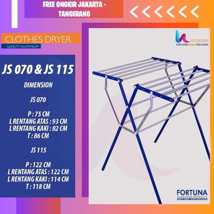 Jemuran Baju Pakaian Fortuna Aluminium - Fortuna JS115 FREE ONGKIR