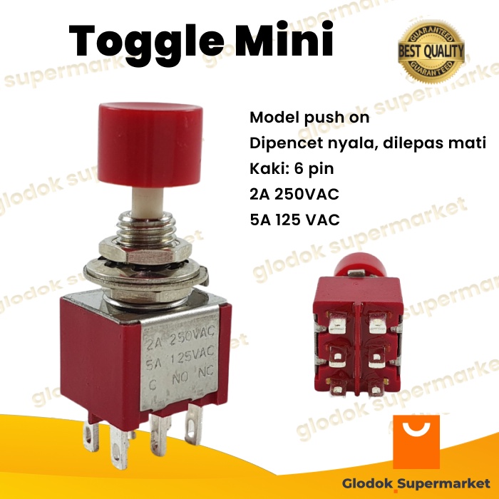 Toggle Switch Mini 6 Pin Tombol Push On Momentary Saklar Togle Kecil Kaki 6p