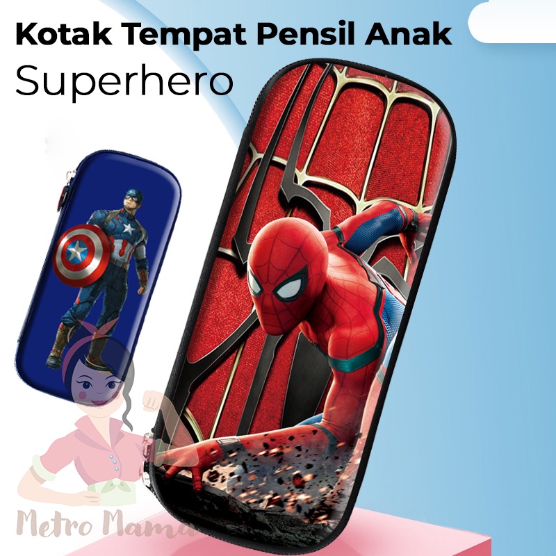 Kotak Pensil  Anak Laki Superhero Cowok 20cm Sekolah PAUD TK SD Spiderman Ironman