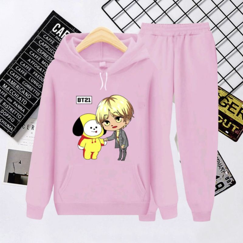 SETELAN HOODIE ANAK BT21 KOREA/SETELAN CELANA PANJANG MODEL KEKINIAN/UMUR 3-16 TAHUN