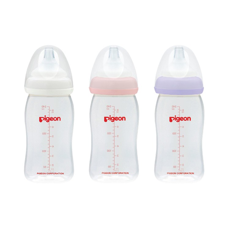 Pigeon SofTouch Peristaltic Plus PP Wide Neck Bottle Set Putih Pink Ungu 3 Pcs 3+ Bulan Botol Susu 240ml