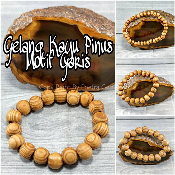 Gelang Kayu Pohon Pinus Motif Garis Asli Original