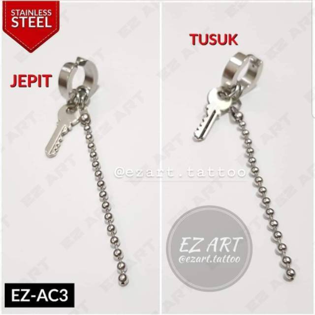 1Pc Model EZ-AC Silver Anting Jepit Tusuk Variasi Bandul