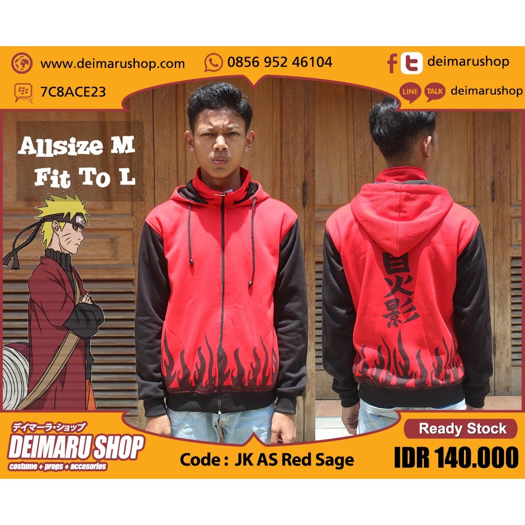 [JK AS Red Sage] Jaket Hoodie Naruto Mode Kurama Hokage Merah Anime