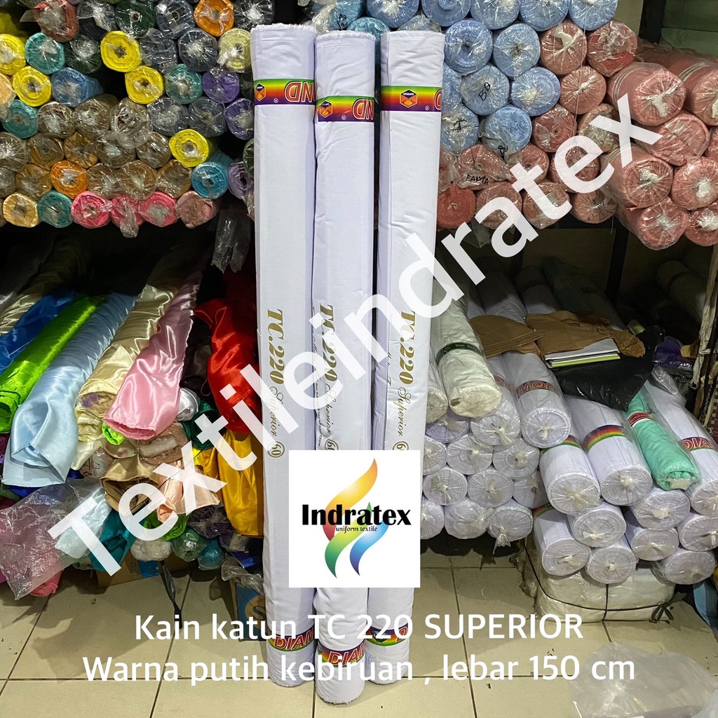 ( per setengah meter ) kain katun jepang putih polos tebal TC 220 DIAMOND meteran lebar 150 cm bahan baju hem kemeja atasan seragam sekolah kerja putih kerudung jilbab hijab bergo spanduk lukis pecel lele mori kafan sarung lapisan bantal guling layar