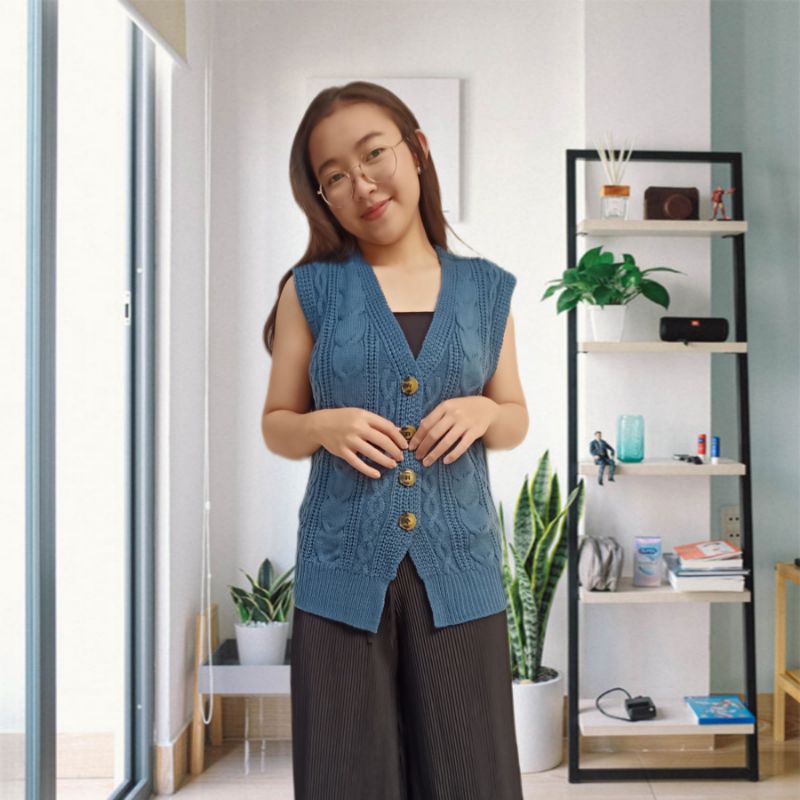 vest rajut // rompi motip cable // rompi rajut premium // vest wanita