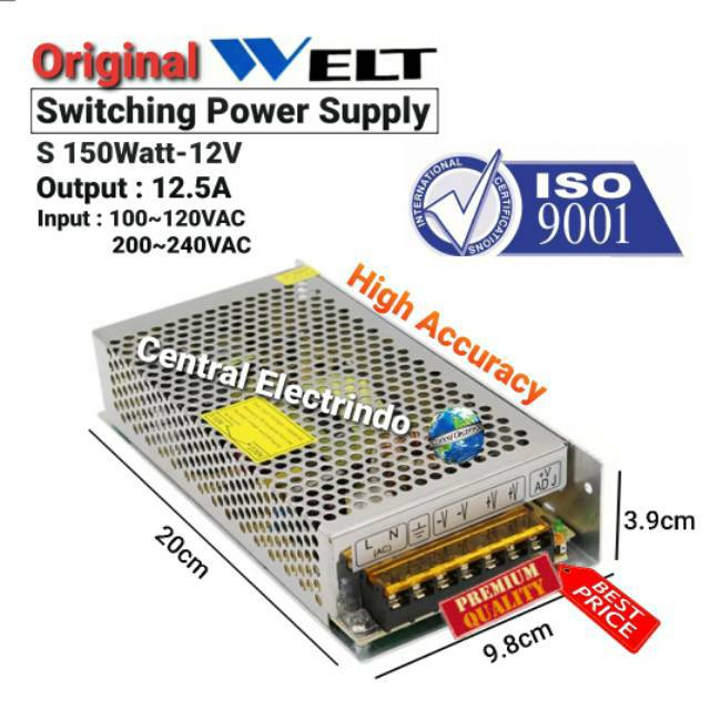 Power Supply 12V 12.5A 150Watt WELT High Quality.