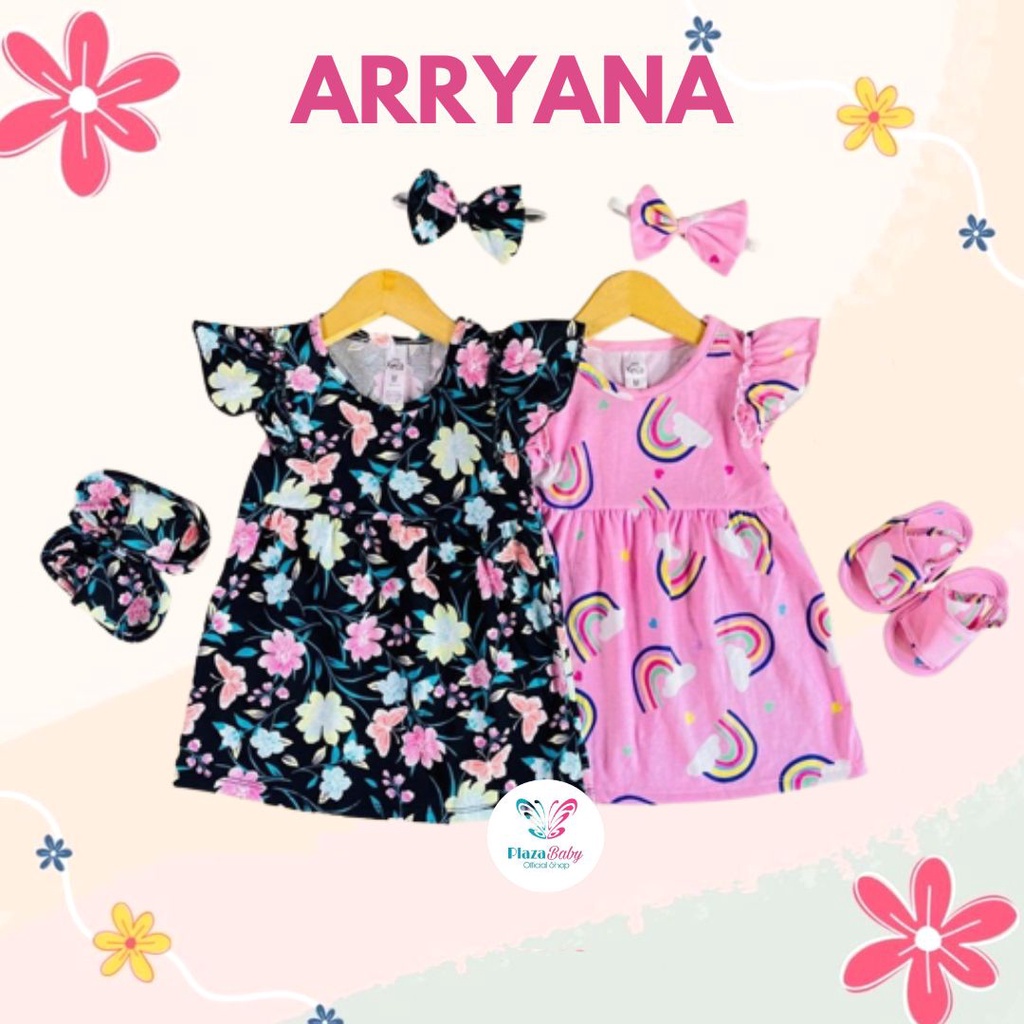 PROMO 7.7 plazababyku  MX DRESS ARRYANA dress bayi bunga 3-15 bulan Free headband dan sandal