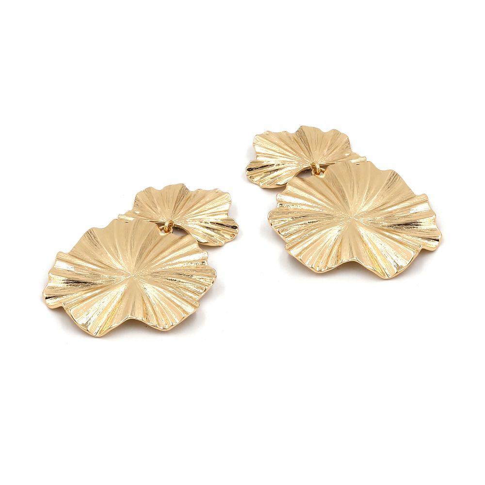 R-flower Gold Leaf Earrings Hadiah Desain Kreatif Panjang Liontin Bunga Telinga Stud